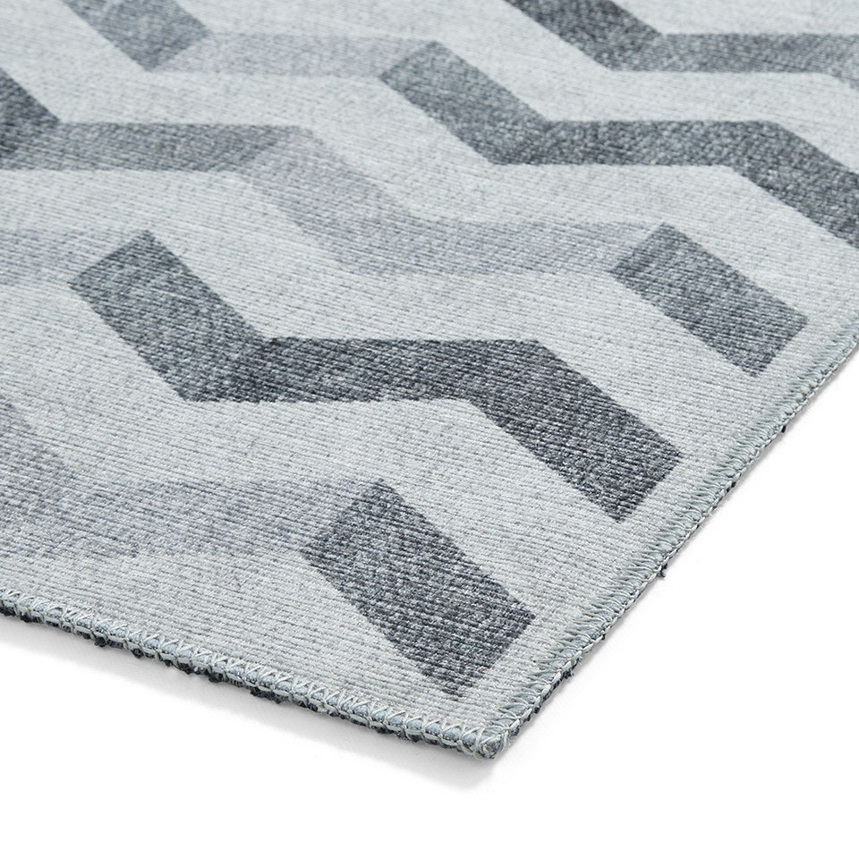 Coral Grey Geometric Waves Washable Rug