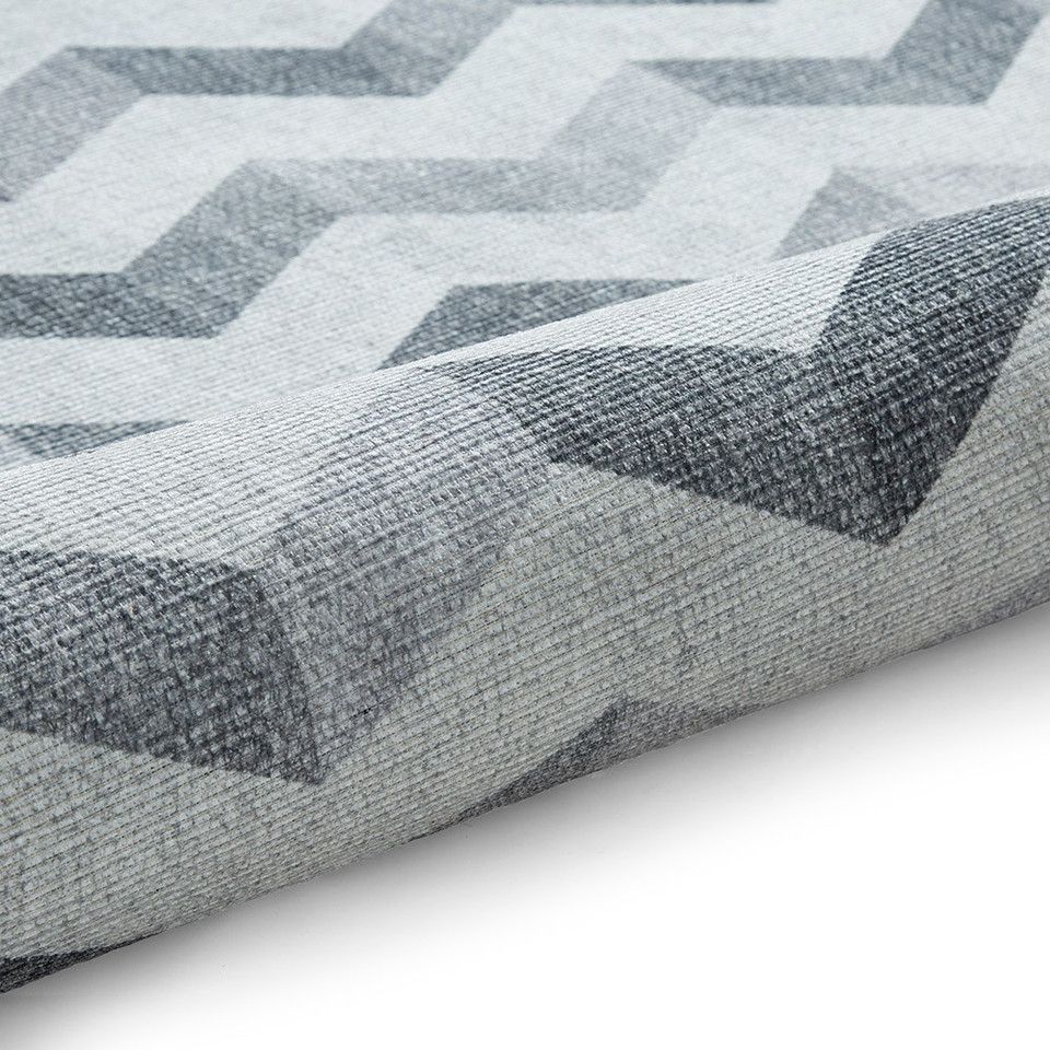 Coral Grey Geometric Waves Washable Rug