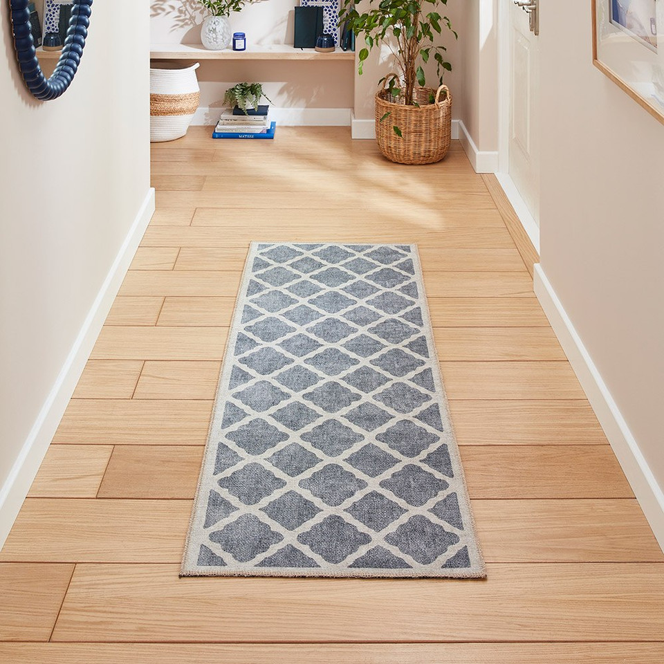 Coral Grey Modern Washable Rug Runner