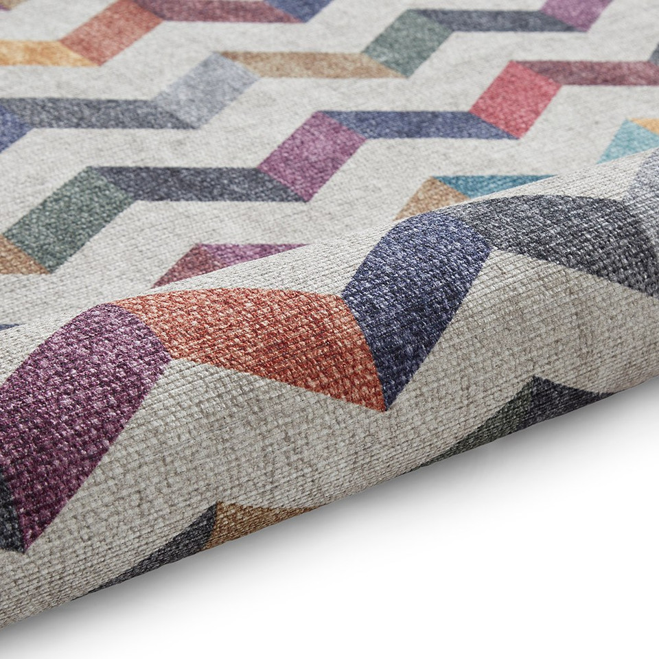Coral Multi Geometric Waves Washable Rug Runner