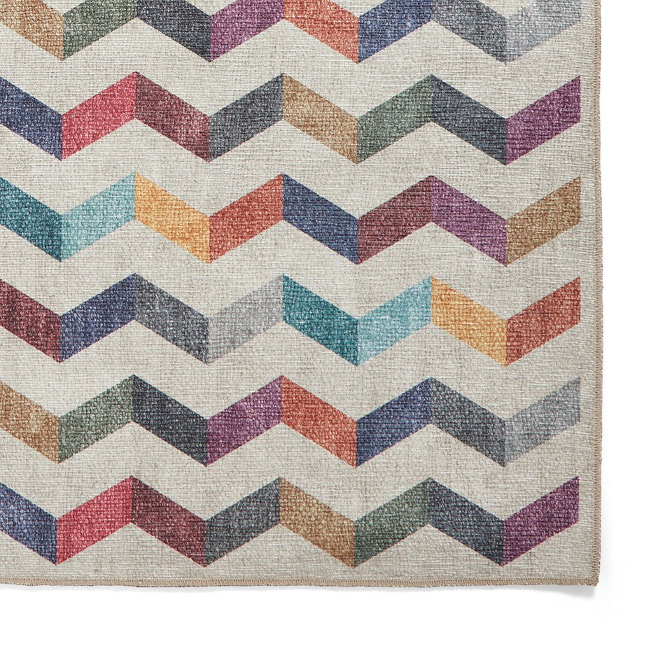 Coral Multi Geometric Waves Washable Rug