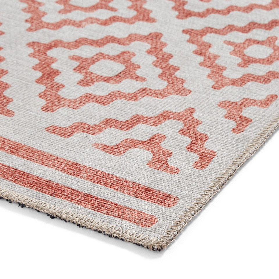 Coral Orange Modern Diamonds Washable Rug Runner