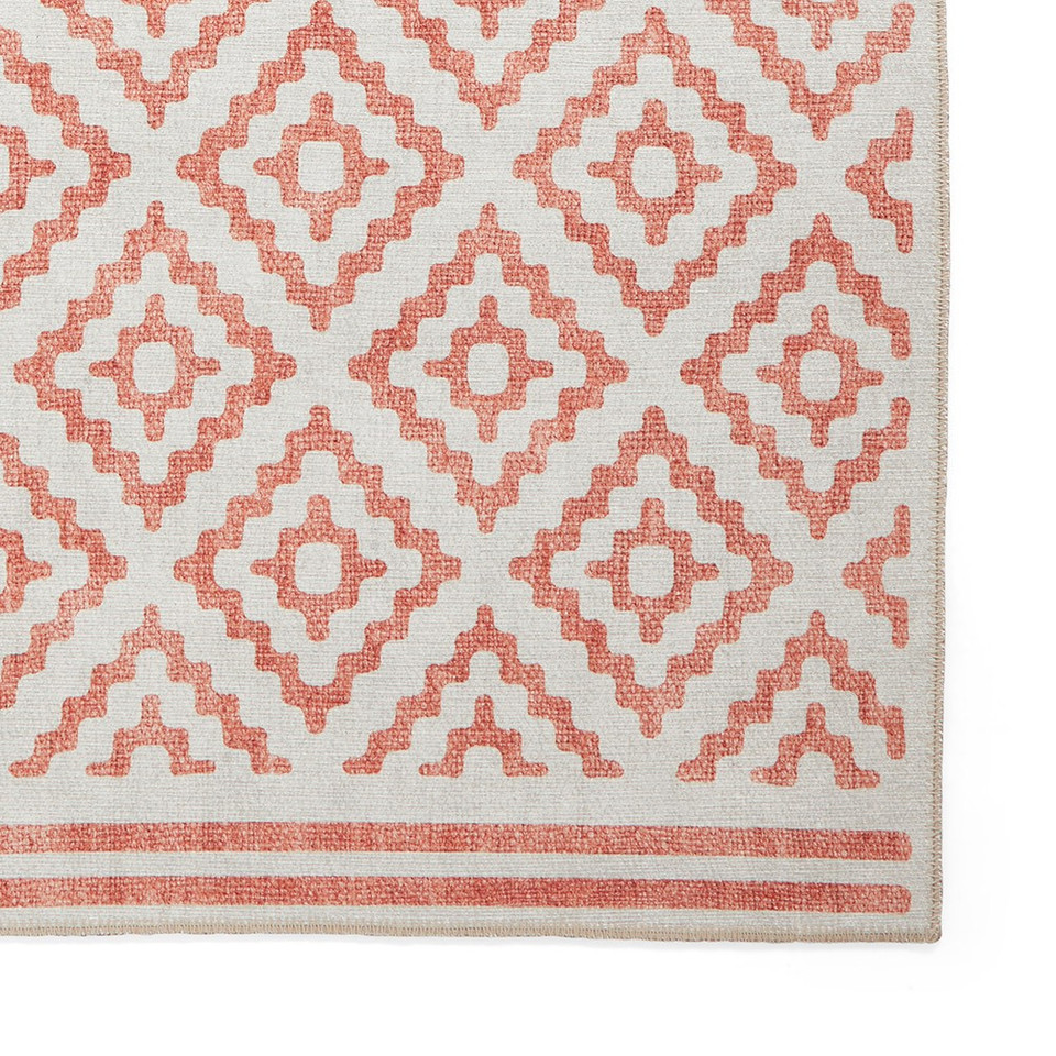 Coral Orange Modern Diamonds Washable Rug Runner