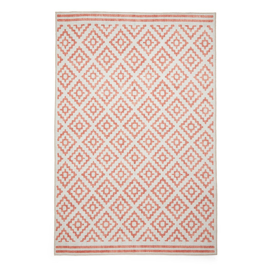 Coral Orange Modern Diamonds Washable Rug
