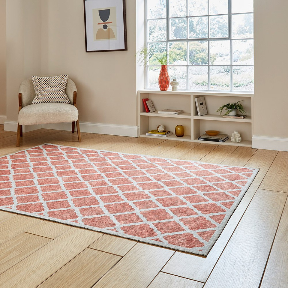 Coral Orange Modern Washable Rug