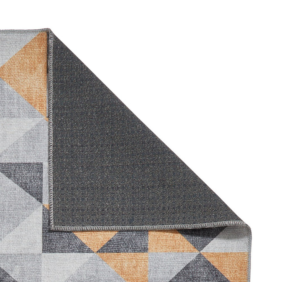Coral Orange Grey Geometric Washable Rug