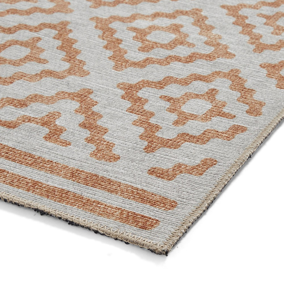 Coral Yellow Modern Diamonds Washable Rug
