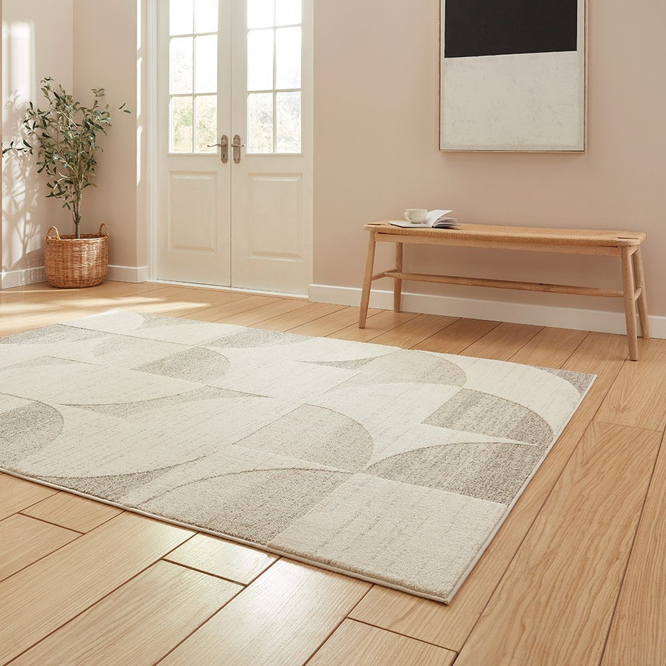 Elio Beige Modern Geometric Abstract Rug