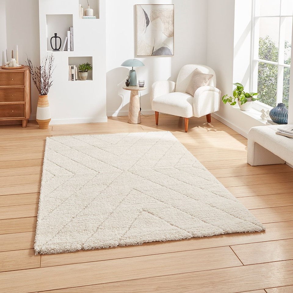 Ideal Shaggy Cream Berber Geo Rug