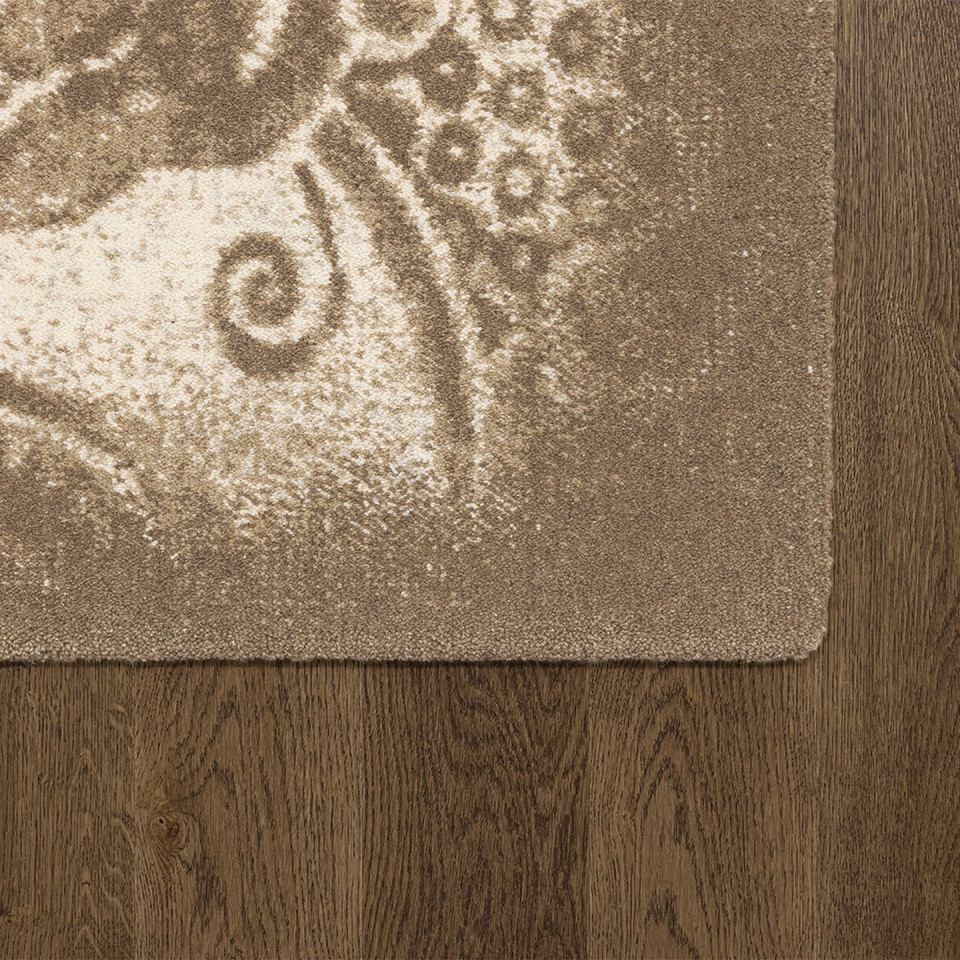 V&A Tempo Natural Damask Beige Floral Rug