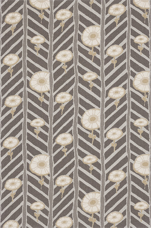 V&A Tempo Natural Moderne Graphite Floral Rug