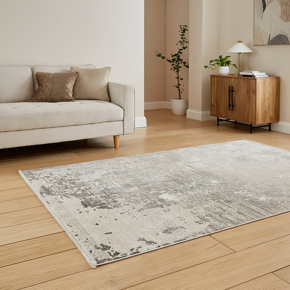 Mirage Grey Modern Abstract Faded Rug