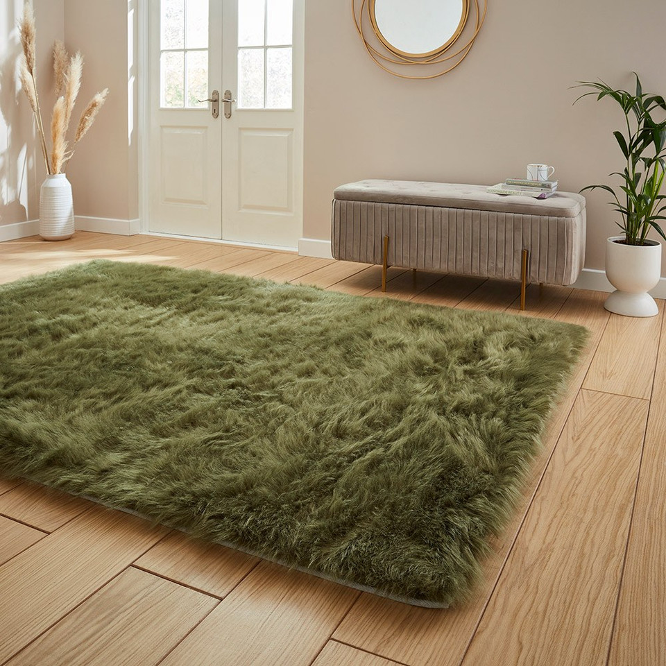 Polar Plush Olive Green Soft Shaggy Rug