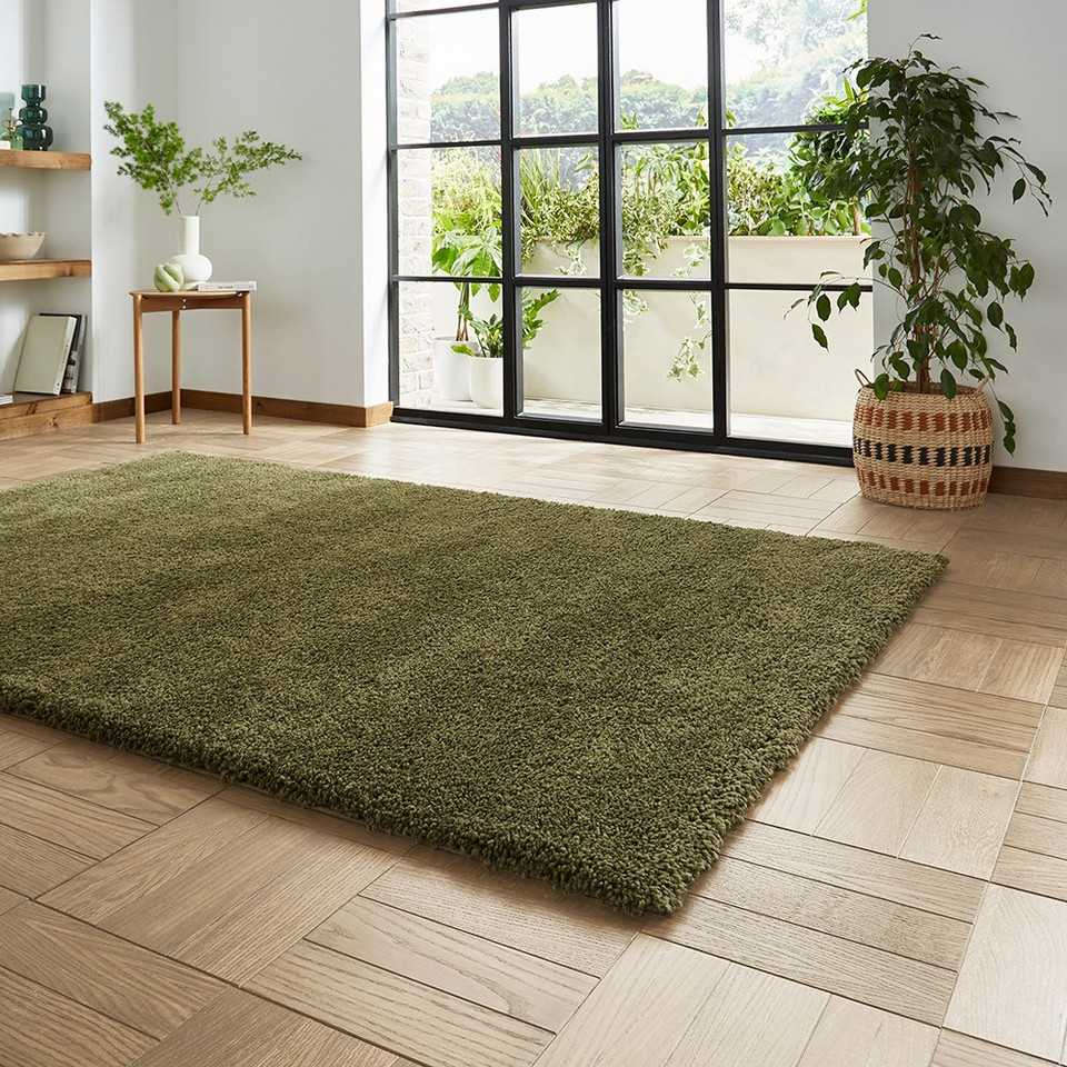 Sierra Olive Plain Shaggy Rug