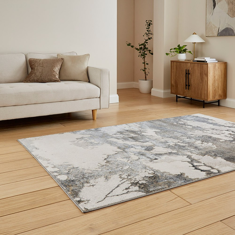Tidal Silver Dark Grey Modern Abstract Rug