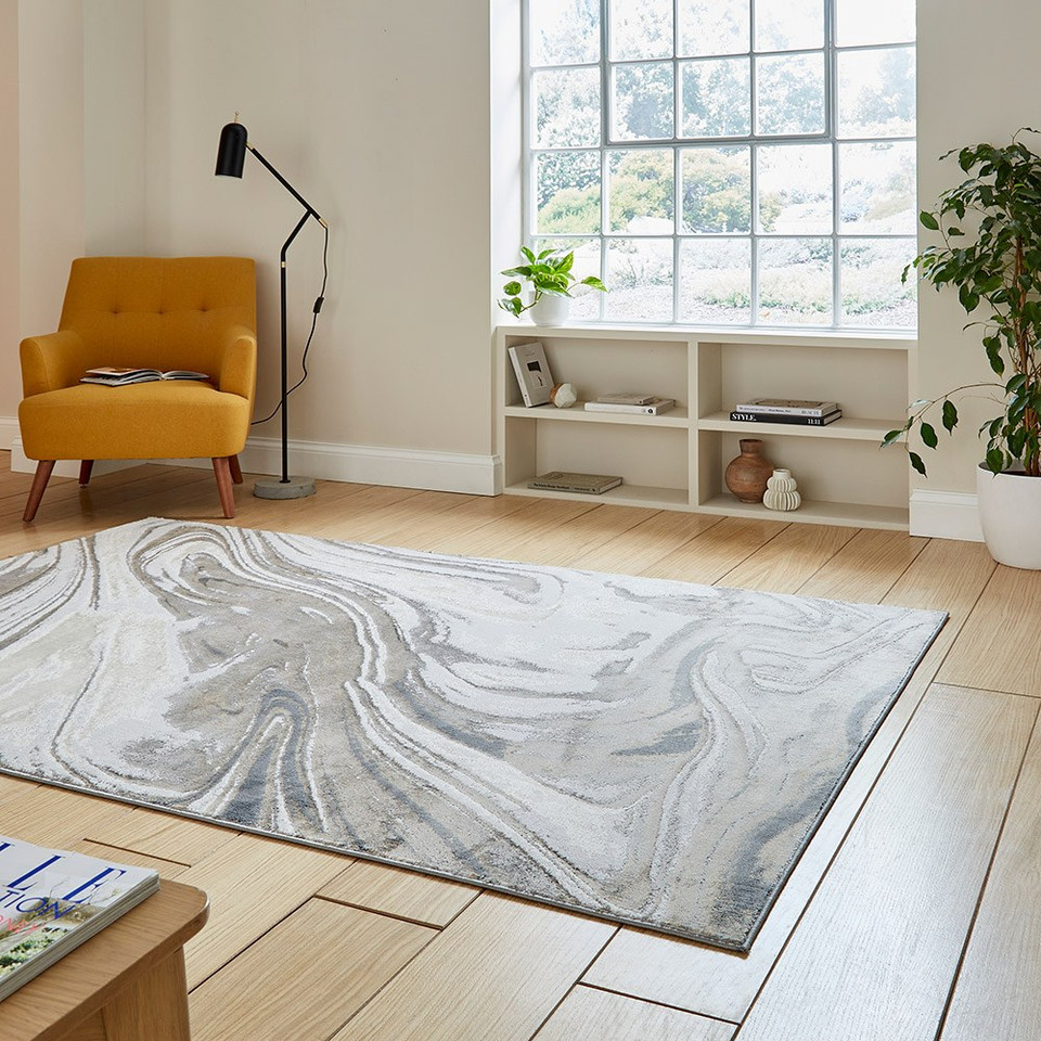 Tidal Silver Modern Abstract Rug