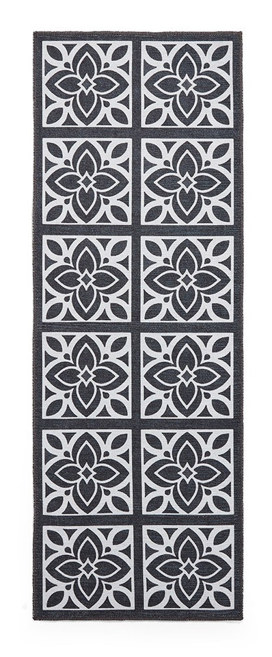 Victoria Dark Grey Floral Washable Rug Runner