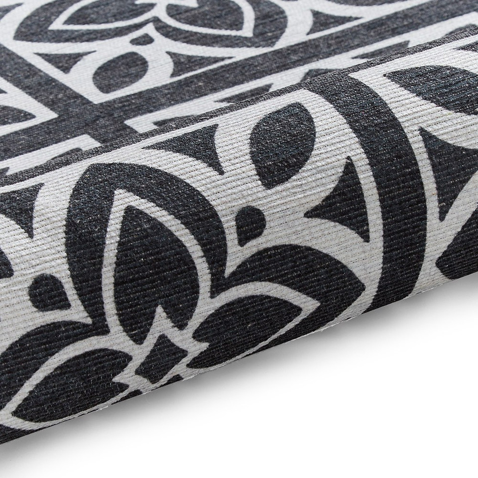 Victoria Dark Grey Floral Washable Rug Runner