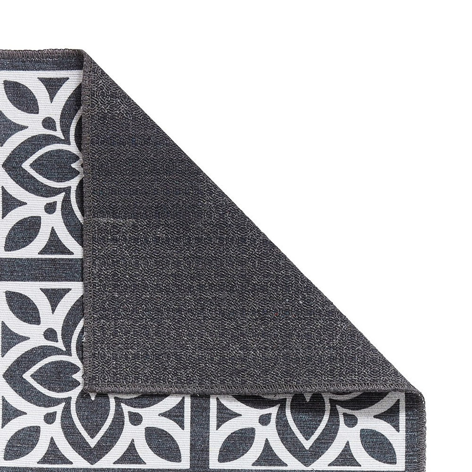 Victoria Dark Grey Floral Washable Rug