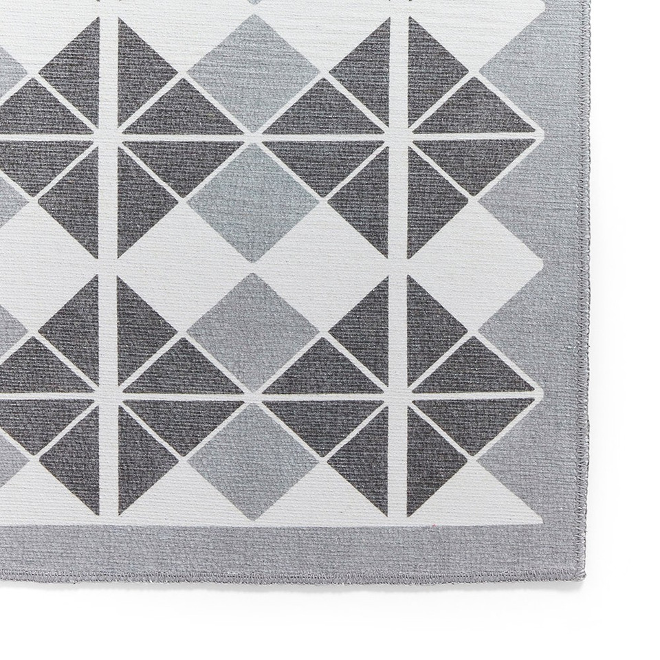 Victoria Dark Grey Modern Diamonds Washable Rug Runner