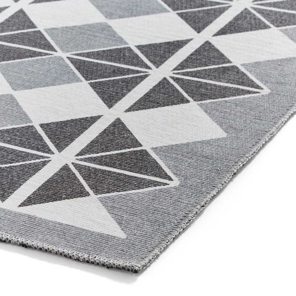 Victoria Dark Grey Modern Diamonds Washable Rug Runner