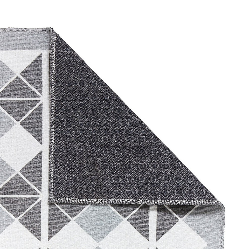Victoria Dark Grey Modern Diamonds Washable Rug