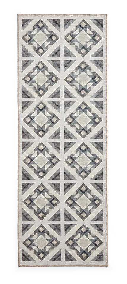 Victoria Grey Beige Diamonds Geo Washable Rug Runner