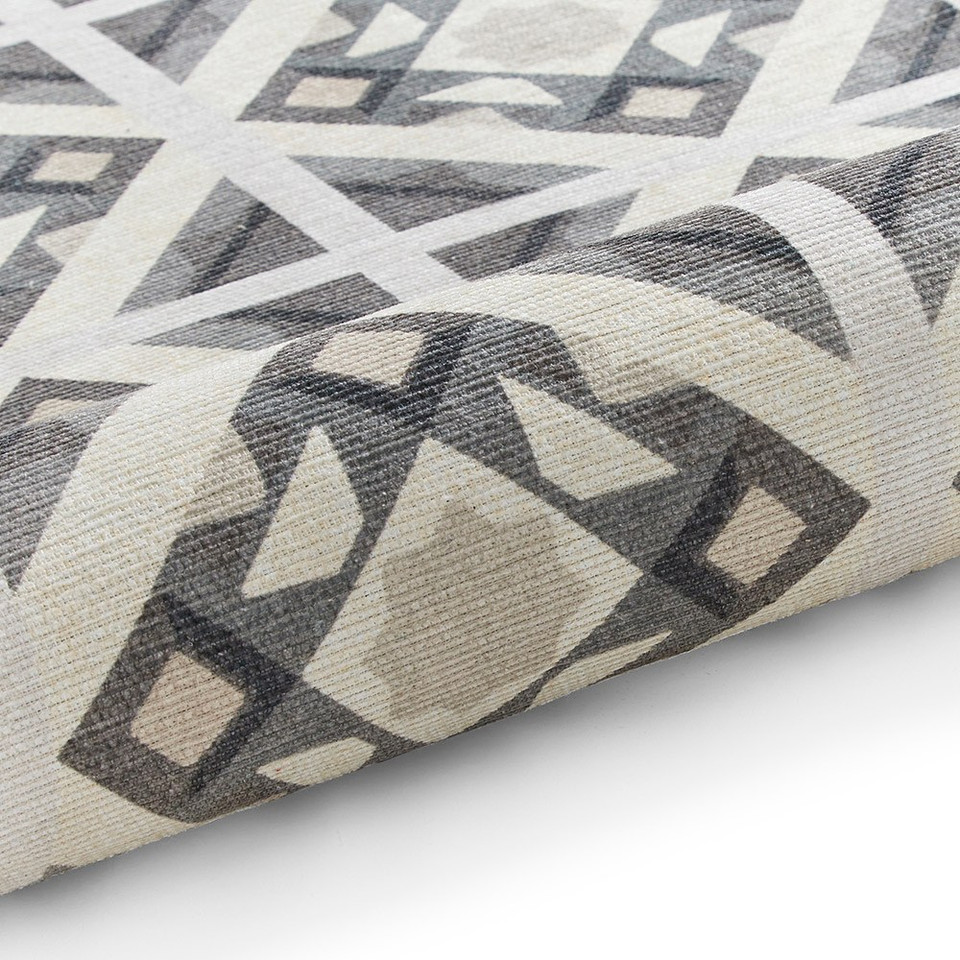 Victoria Grey Beige Diamonds Geo Washable Rug Runner