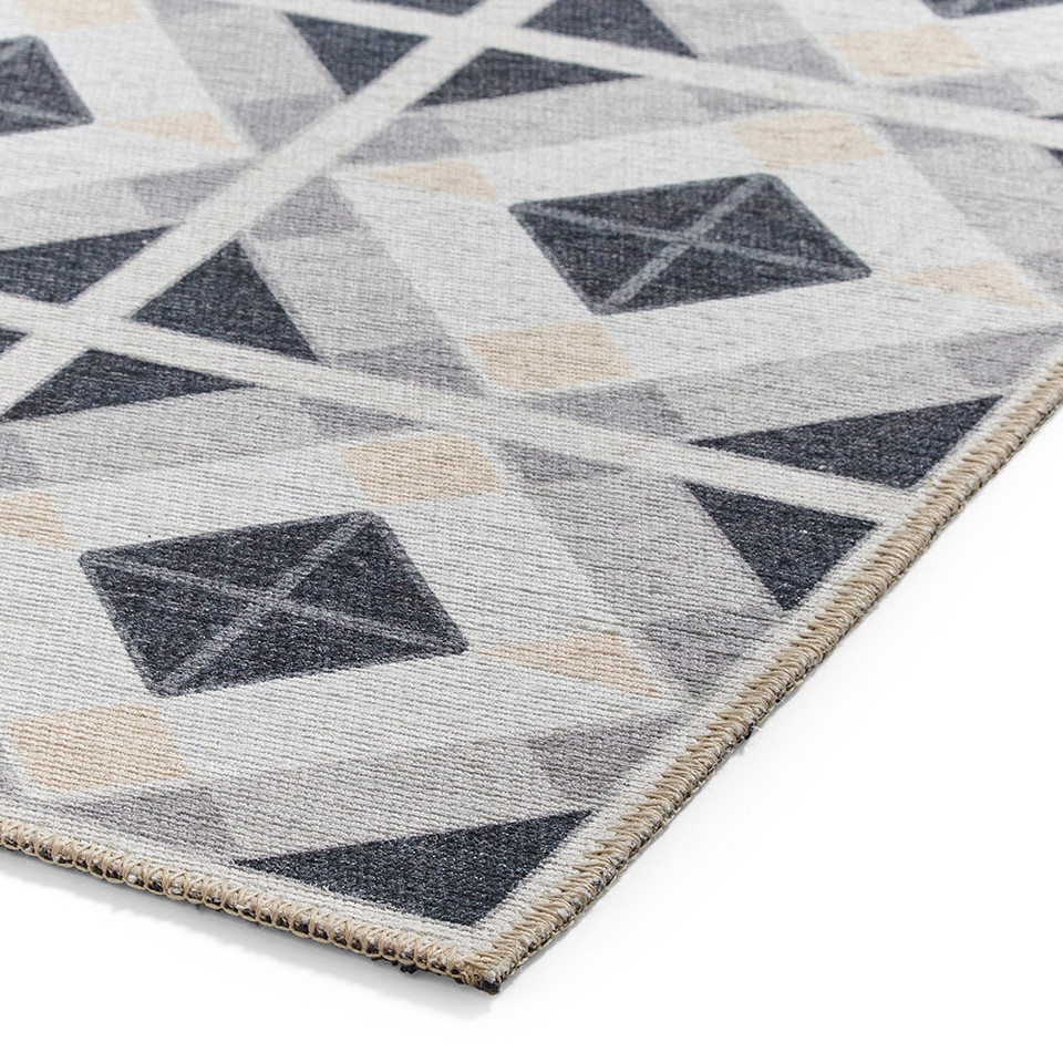 Victoria Grey Beige Diamonds Washable Rug Runner