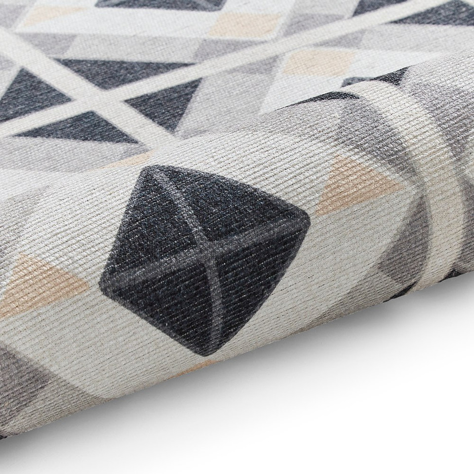 Victoria Grey Beige Diamonds Washable Rug Runner