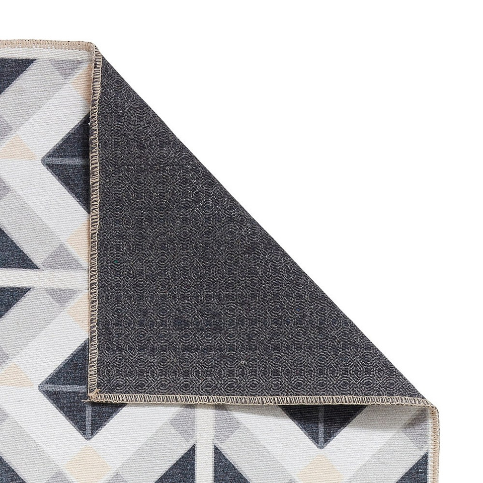 Victoria Grey Beige Diamonds Washable Rug