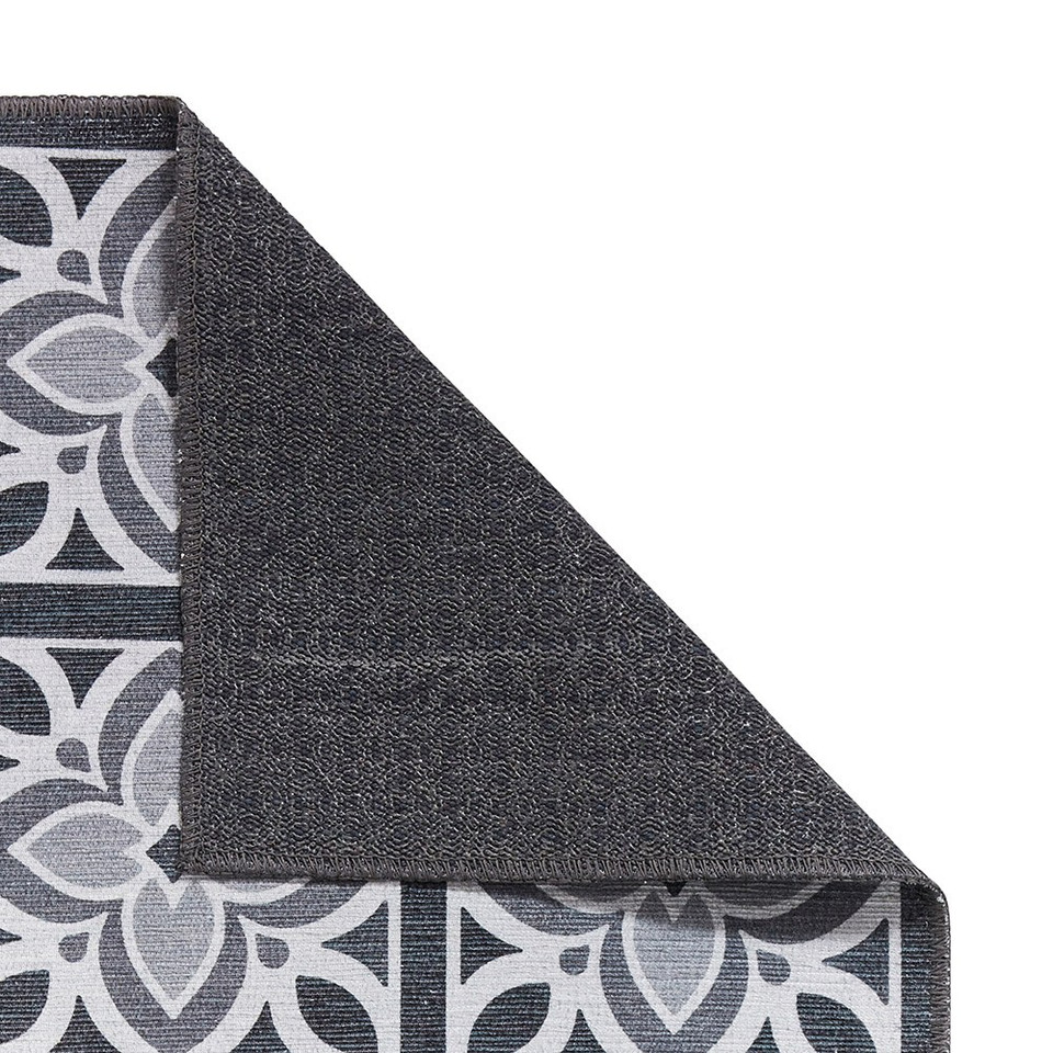 Victoria Grey Floral Washable Rug Runner