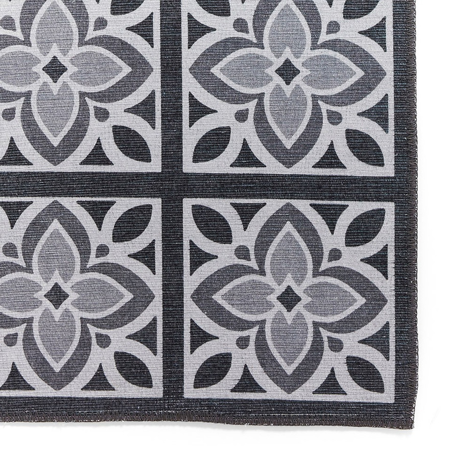 Victoria Grey Floral Washable Rug Runner