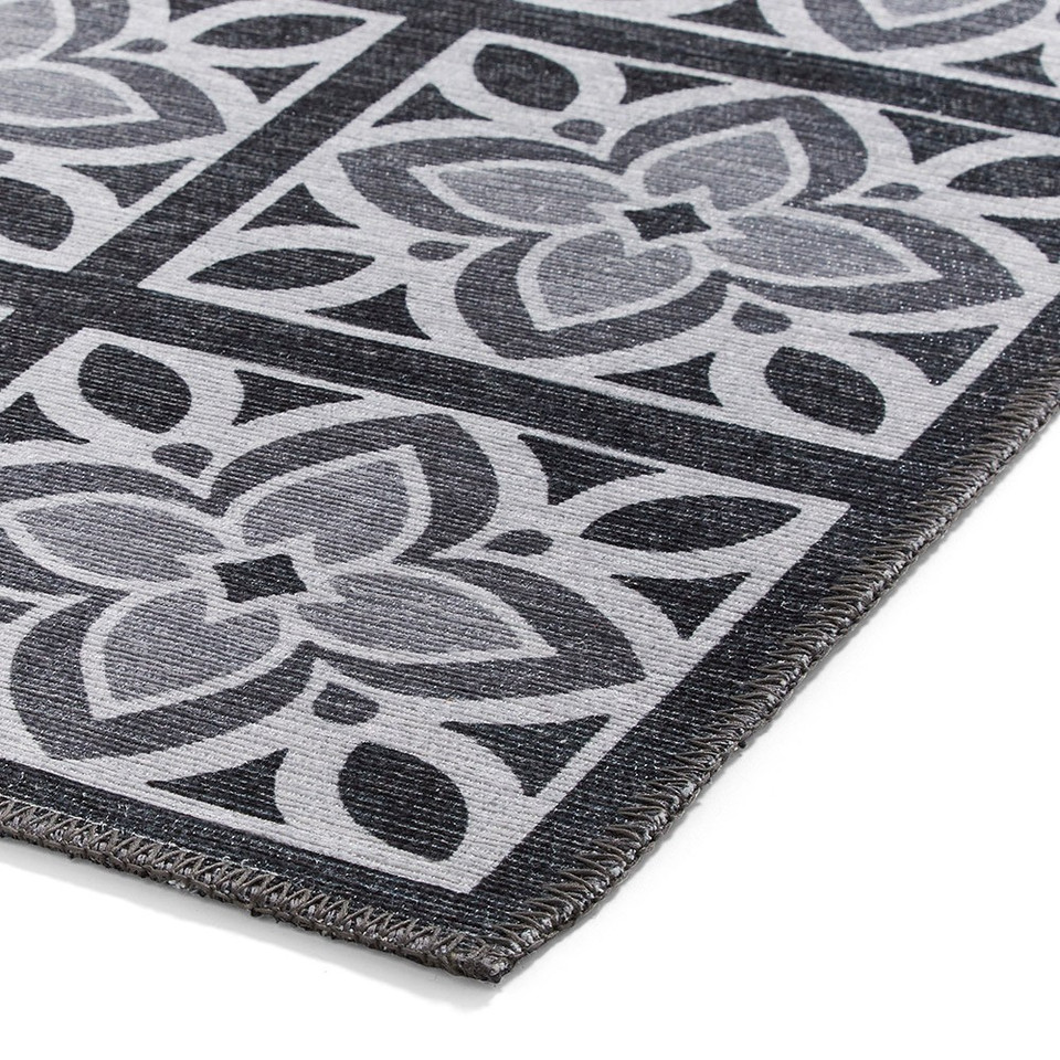 Victoria Grey Floral Washable Rug