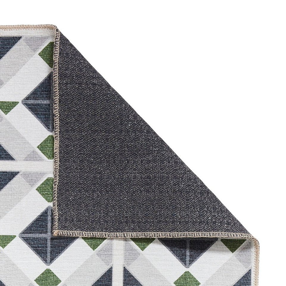 Victoria Grey Green Diamonds Washable Rug Runner