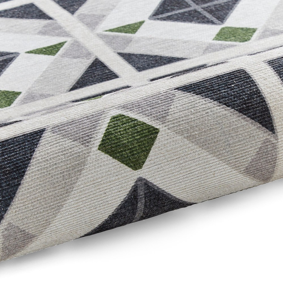 Victoria Grey Green Diamonds Washable Rug