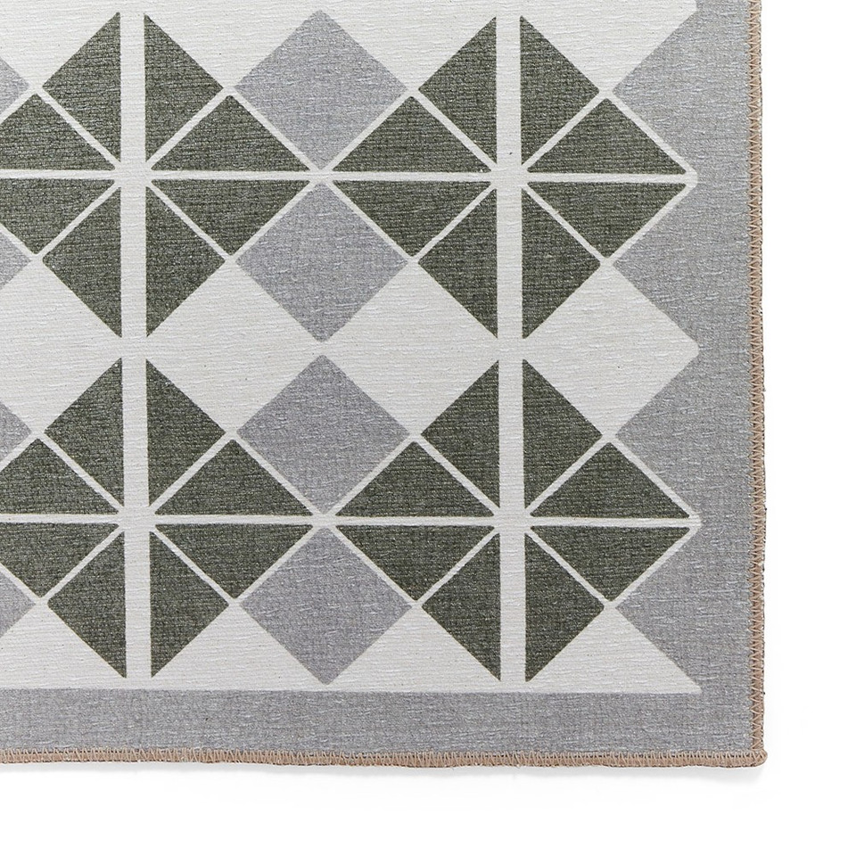 Victoria Grey Green Modern Diamonds Washable Rug Runner