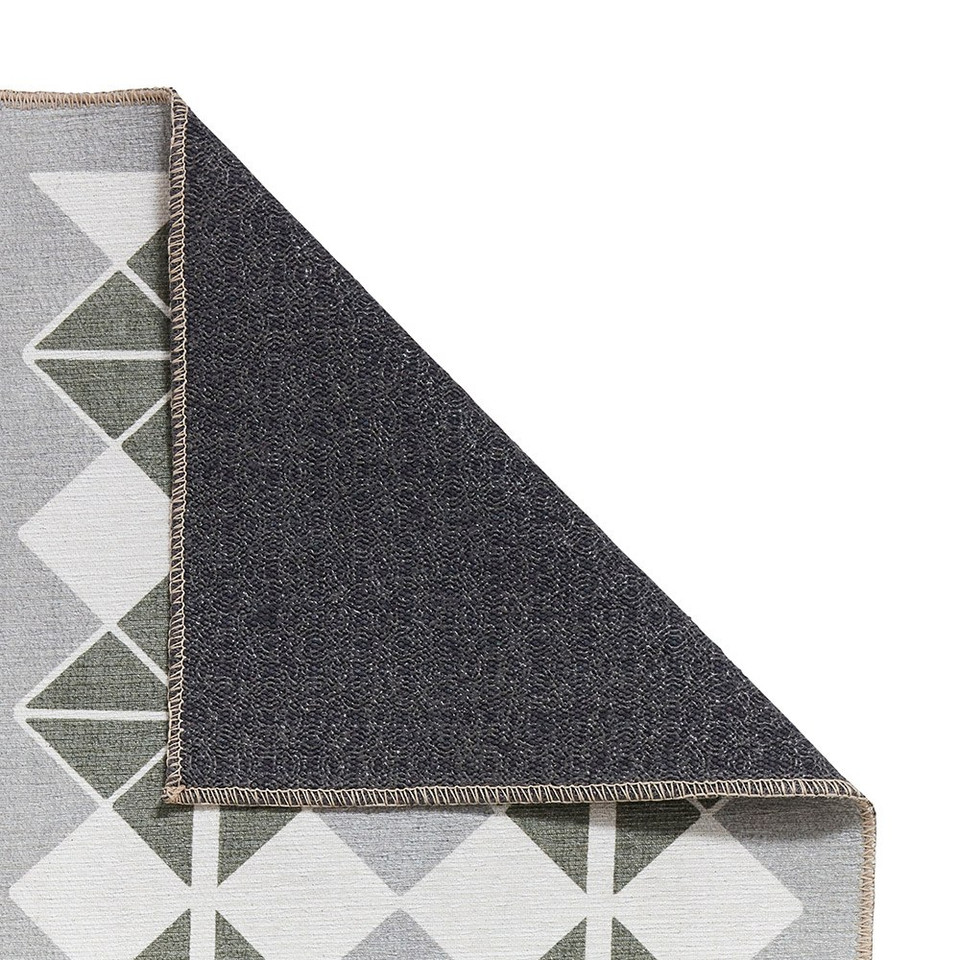 Victoria Grey Green Modern Diamonds Washable Rug Runner