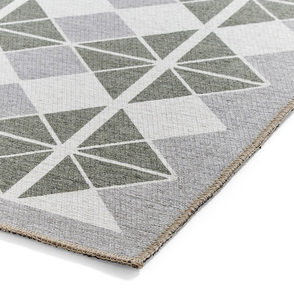 Victoria Grey Green Modern Diamonds Washable Rug Runner