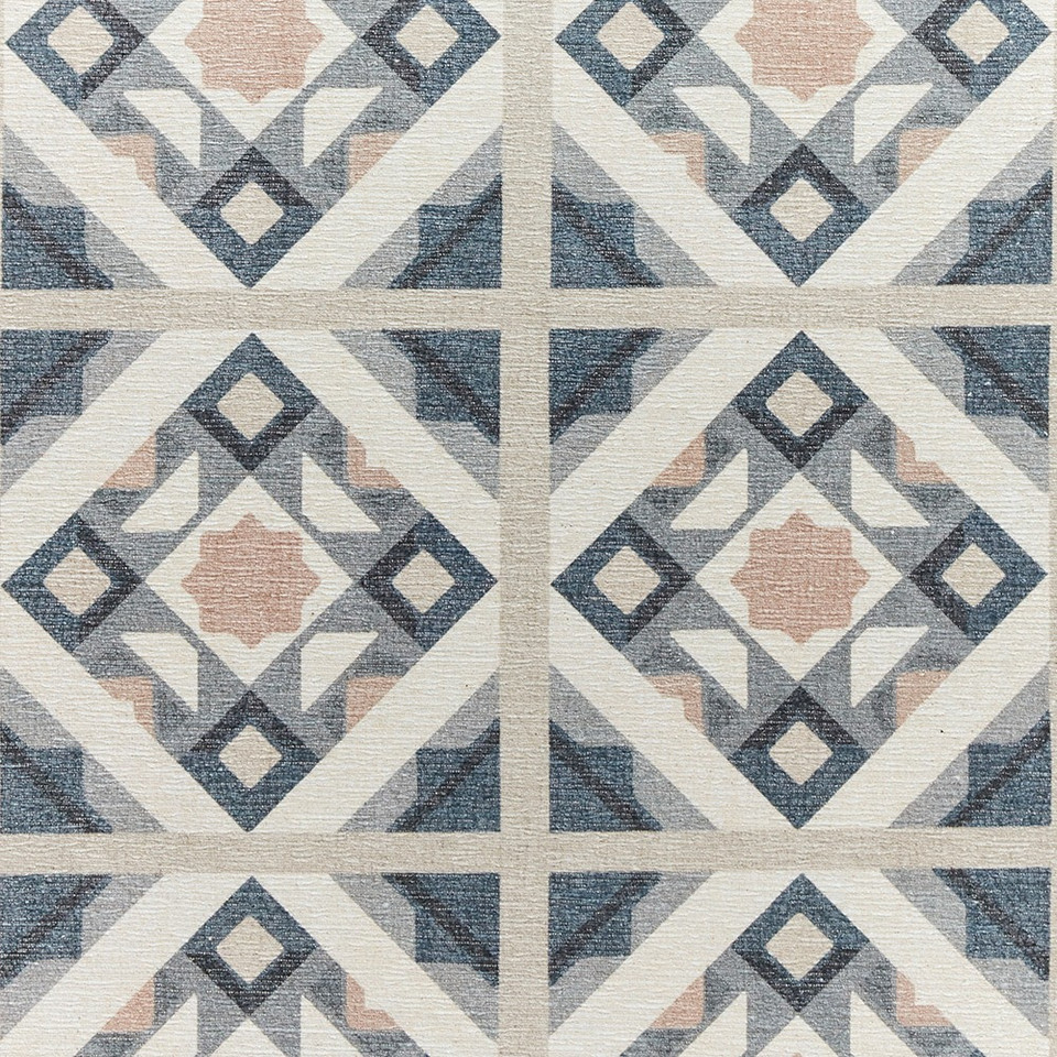 Victoria Grey Orange Diamonds Geo Washable Rug