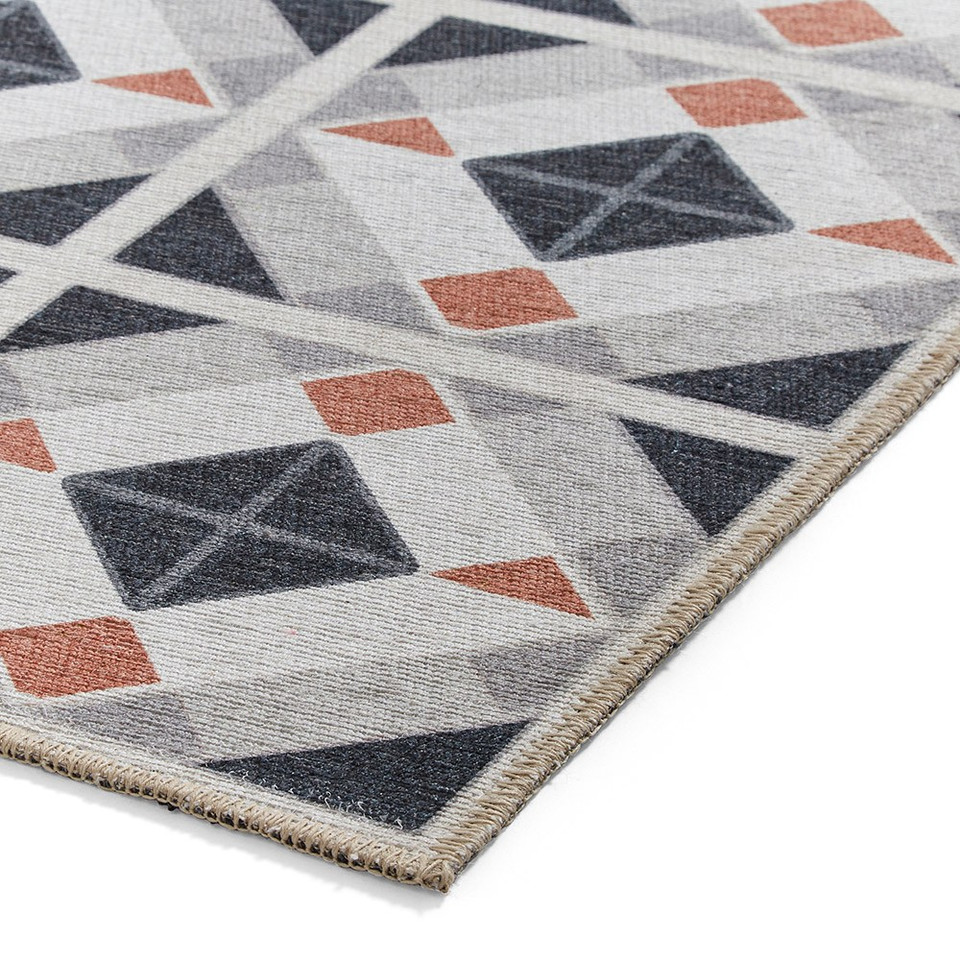 Victoria Grey Orange Diamonds Washable Rug Runner