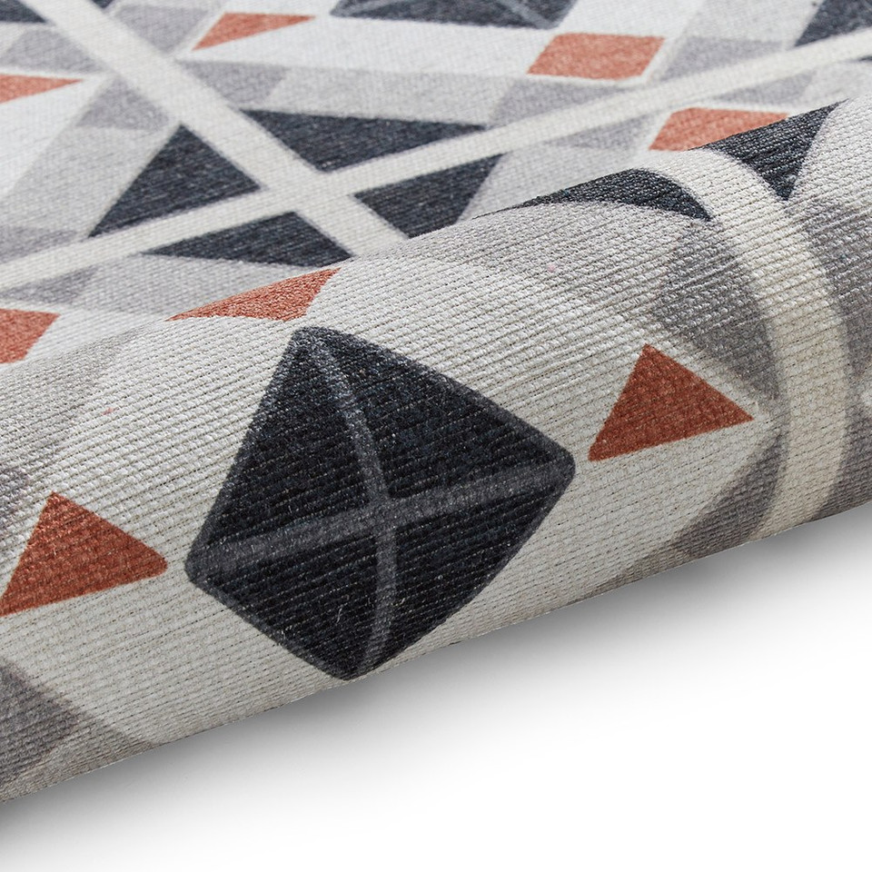 Victoria Grey Orange Diamonds Washable Rug