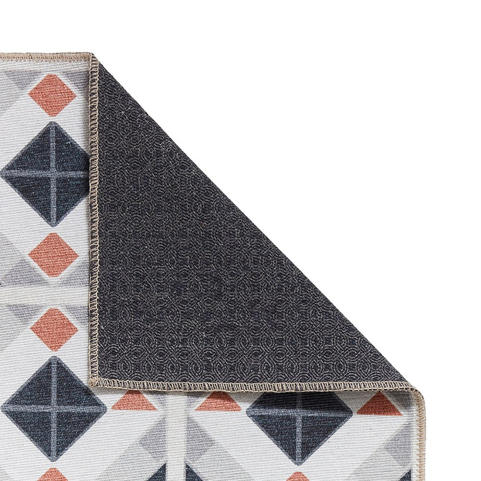Victoria Grey Orange Diamonds Washable Rug