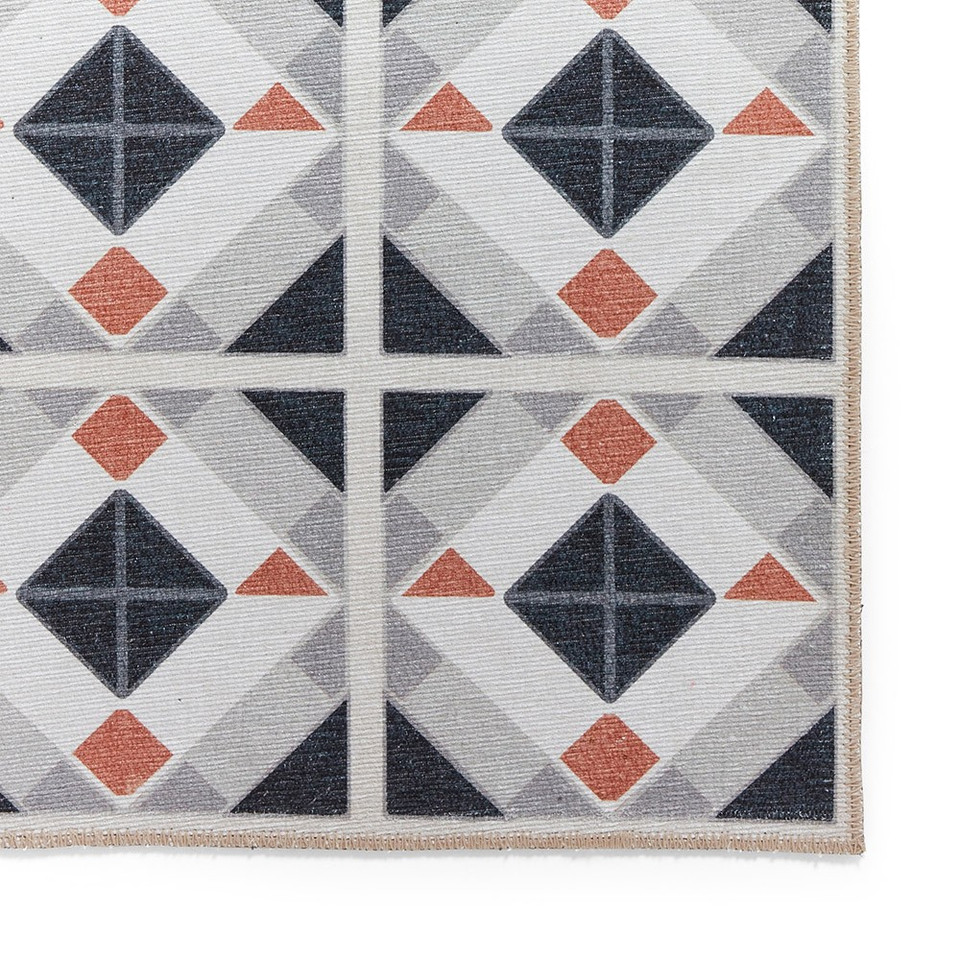 Victoria Grey Orange Diamonds Washable Rug