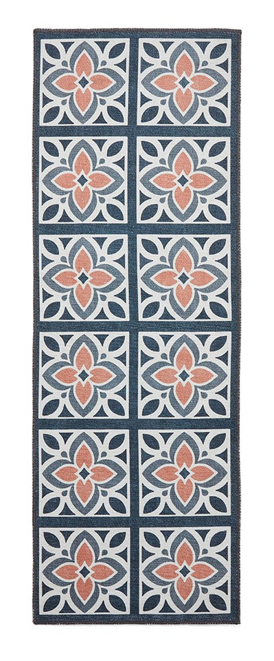 Victoria Grey Orange Floral Washable Rug Runner