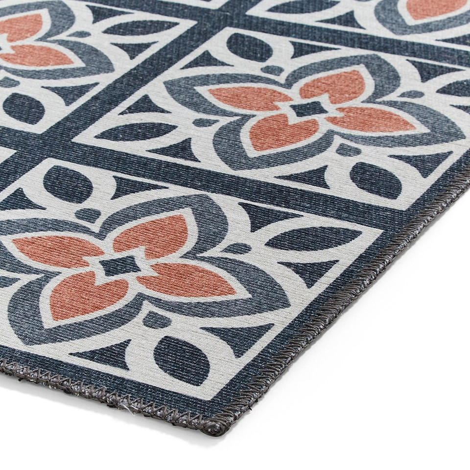 Victoria Grey Orange Floral Washable Rug Runner