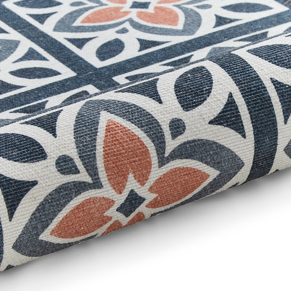 Victoria Grey Orange Floral Washable Rug Runner