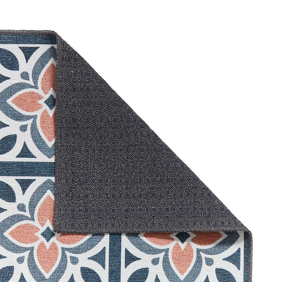 Victoria Grey Orange Floral Washable Rug