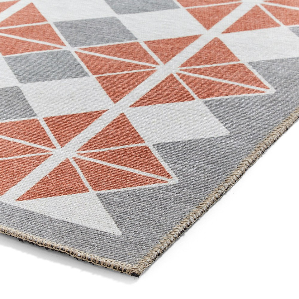 Victoria Grey Orange Modern Diamonds Washable Rug Runner