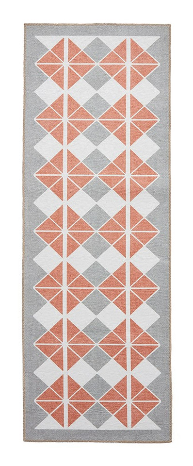 Victoria Grey Orange Modern Diamonds Washable Rug